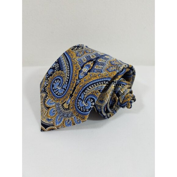 Burma Bibas Mens Paisley Silk Tie Blue & Gold 3" Wide - Picture 7 of 7